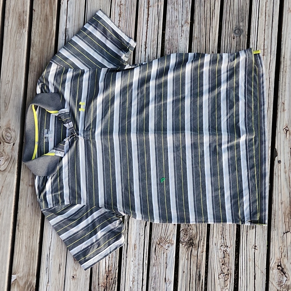 Under Armour Loose Fit 2XL Heat Gear Dri-Fit Striped Polo Gray Yellow White
